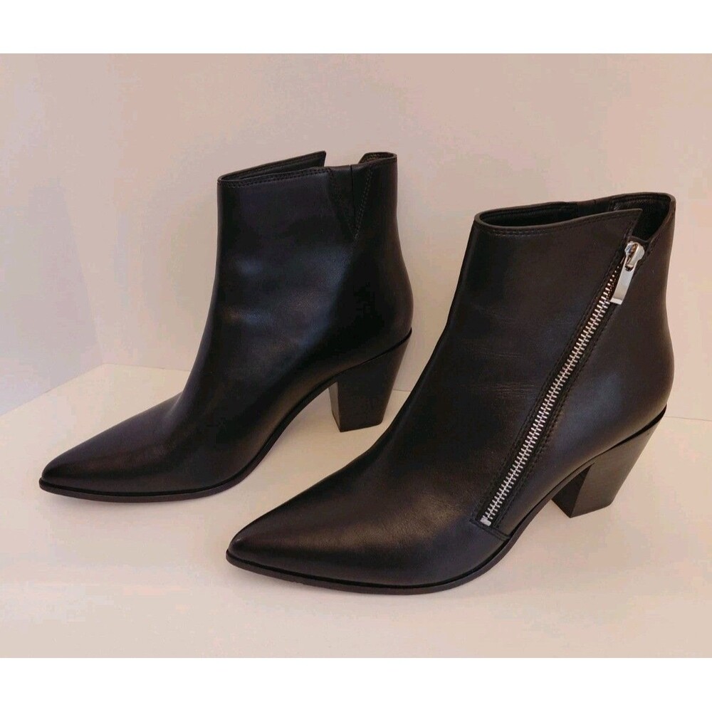 Paige Black Pointed Toe 2.5" Square Heel Western Boots w/Silver Zipper Size 9.5